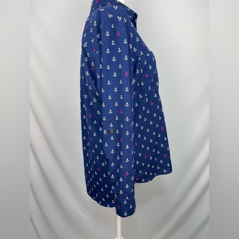C. Wonder Anchor print navy button down blouse women’s 10 - Picture 5 of 15